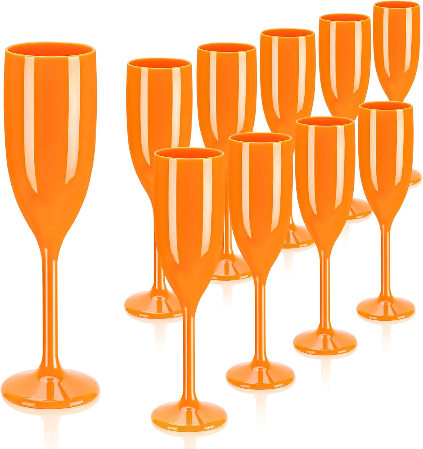 XUWAIDSGN Acrylic Champagne Flutes Toasting Glasses Unbreakable Mimosa Bar Reusable Wine Glasses Vintage Champagne Flutes Stemmed Drinking Cups 5.4 OZ for Christmas Birthday (10, Orange)