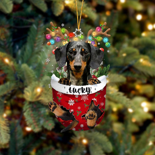 Dapple Dachshund Dog Christmas Ornament, Dapple Dachshund in Snow Pocket Christmas Tree Ornament, Dog Lovers Gift Idea Xmas Decor, Christmas Decorations for Tree, Christmas Ornament Gift for Dog Lover