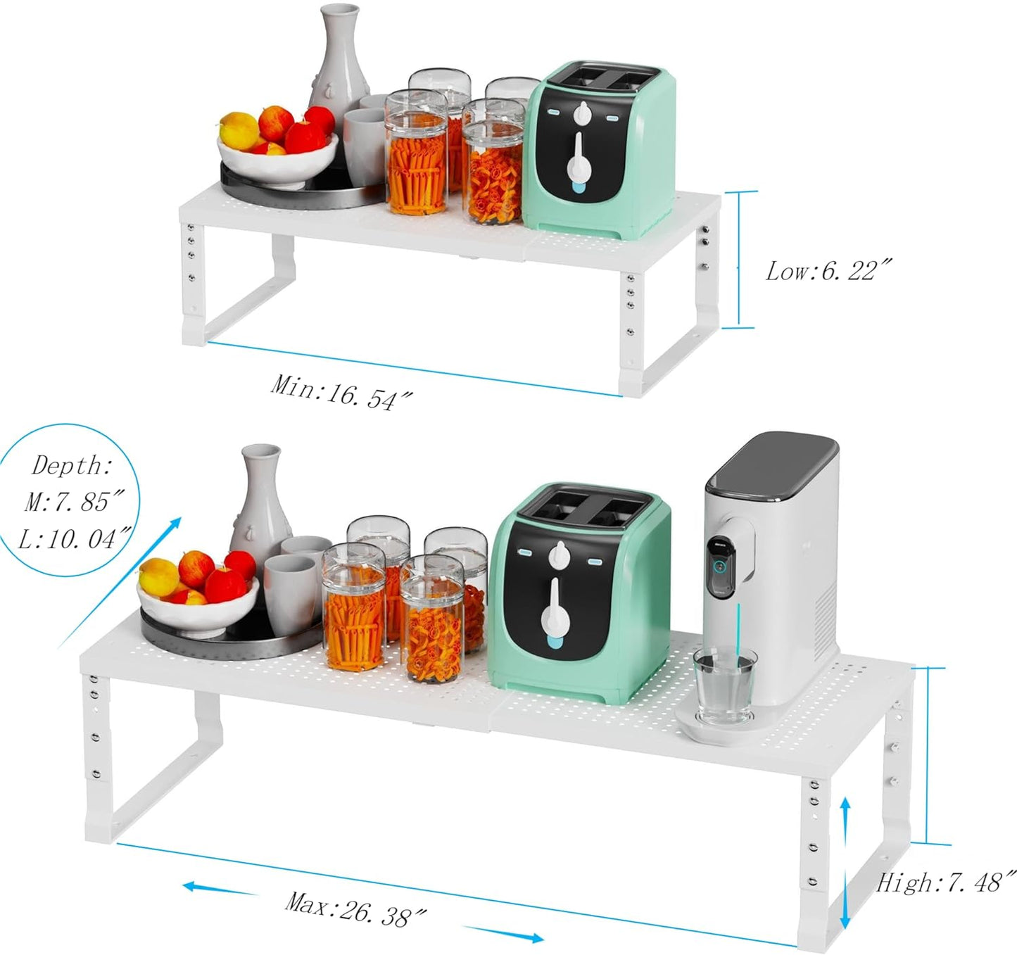 Expandable Spice Rack Kitchen Cabinet Shelf Organizer, Stackable Storage Shelves Racks, Adjustable Counter Shelving for Cabinets, Countertop, Cupboard,Pantry and More(3Packs/White/Medium)