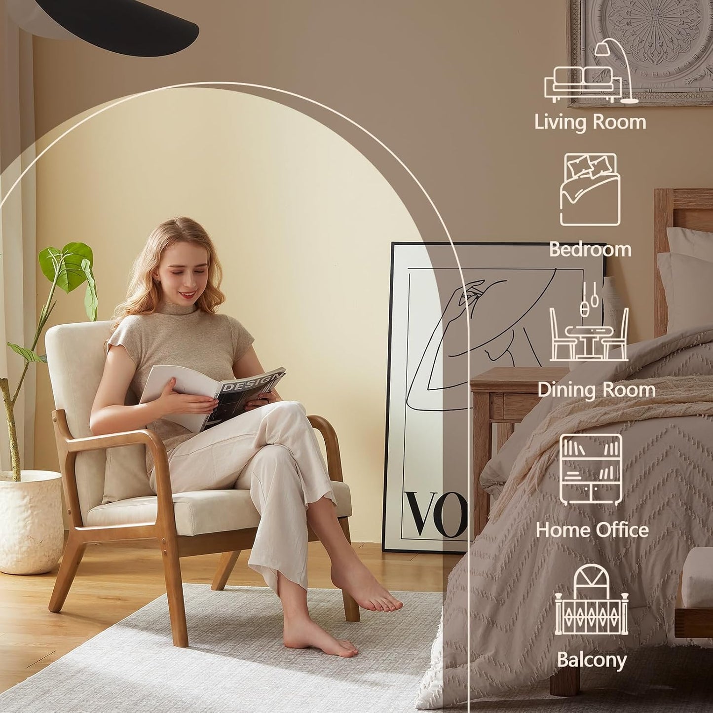 Accent Chair Mid Century Modern Armchair with Lumbar Support Pillow Wood Legs PU Leather Upholstered Lounge Chairs Comfy High Back Cushion for Living Room Bedroom