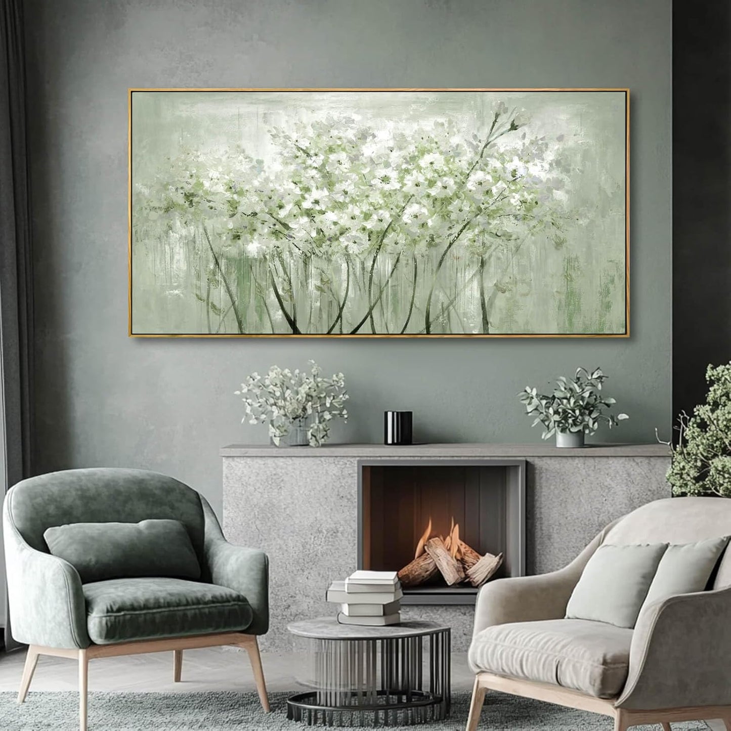 Framed Floral Wall Art Green botanical Canvas 24"x48" Artwork plant print Nature Wall Decor for Home Living Room Bedroom Kitchen Office