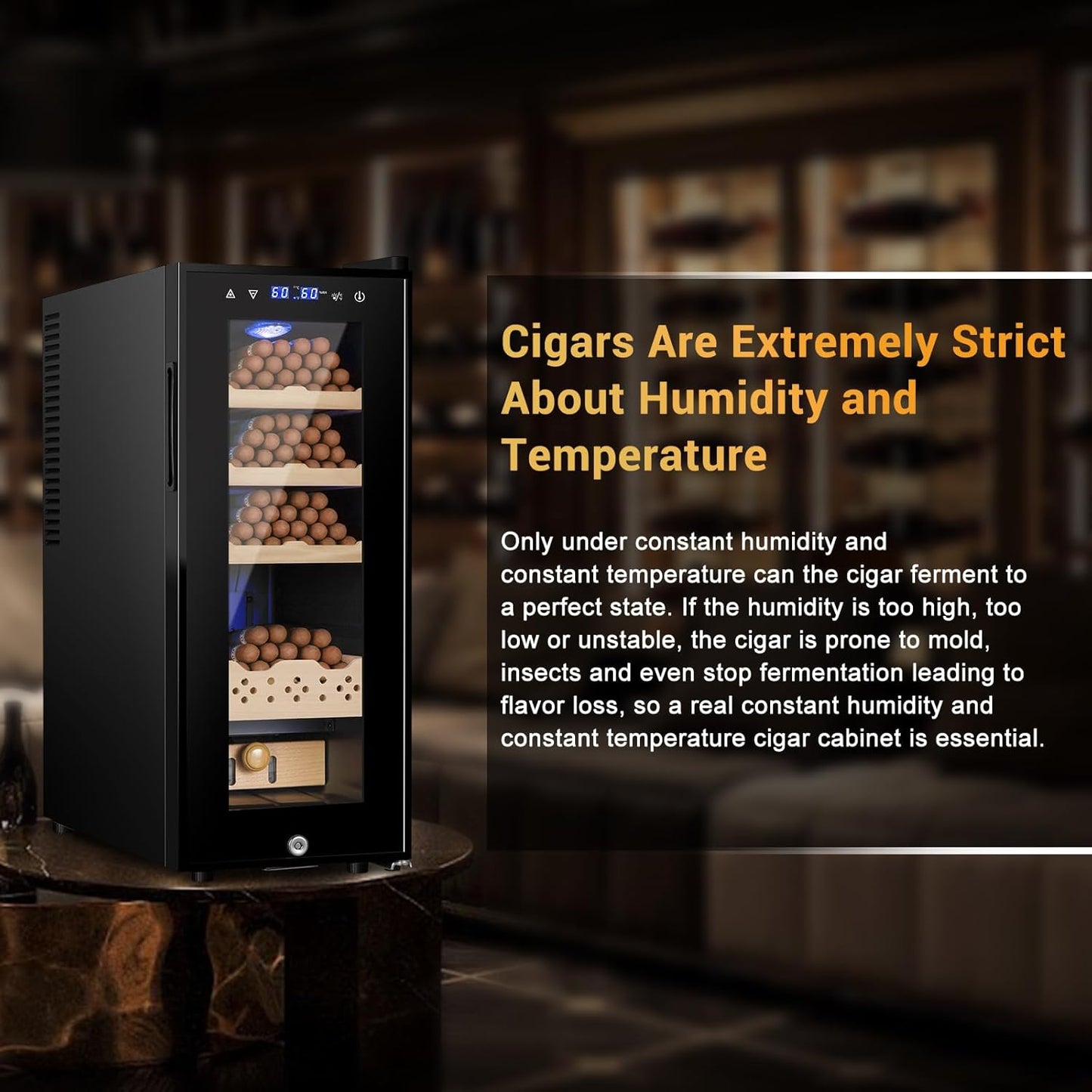 Electric Humidor for Cigars, 35L 250 Counts Large Capacity Thermostatic Desktop Humidor Cabinet with Digital LED Screen, Safety Lock,Smart Humidity & Temp Control, Gifts for Men