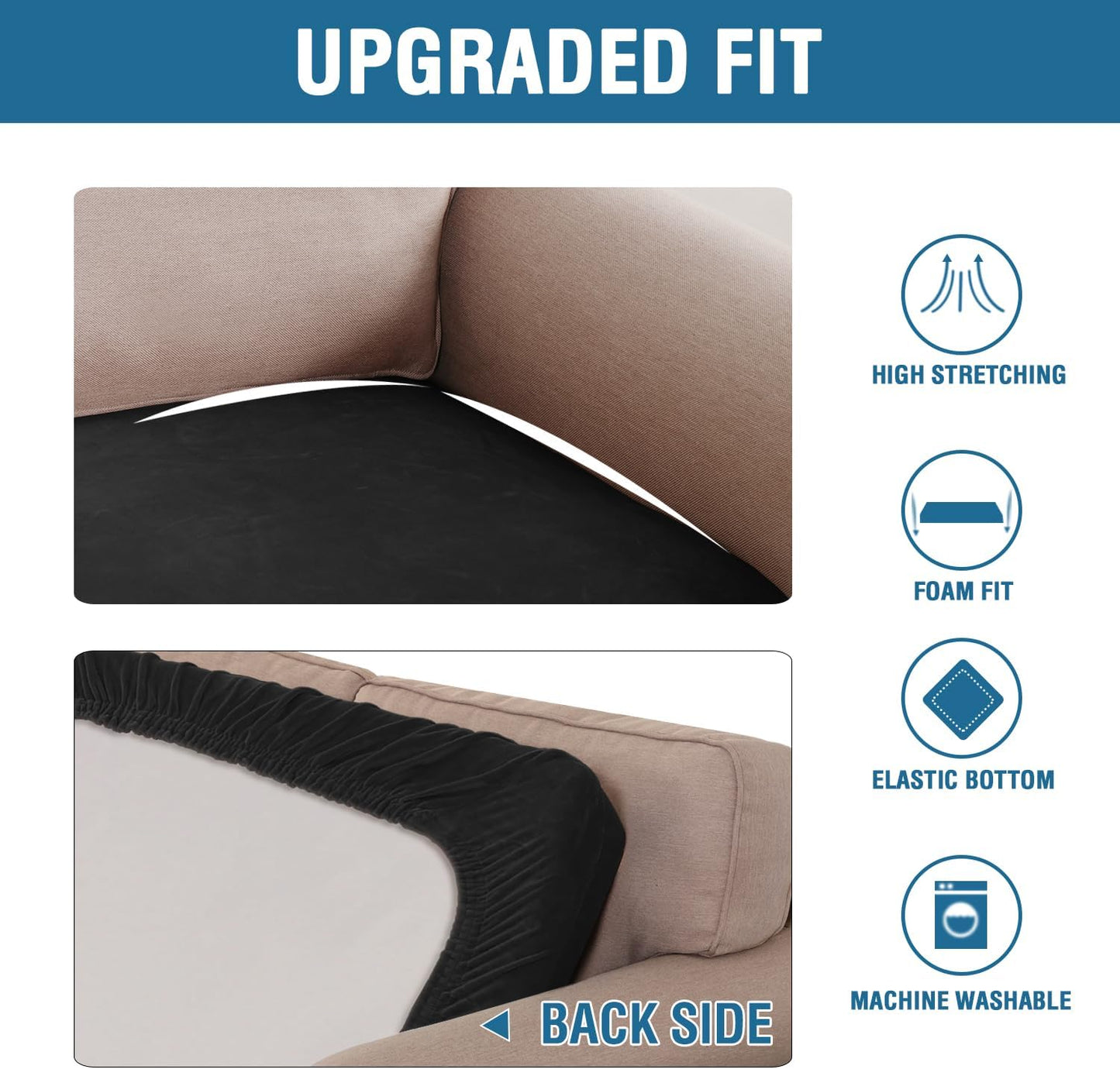 H.VERSAILTEX Velvet Stretch Individual Couch Cushion Cover Plush Slipcover for Loveseat Sofa Furniture Protector Seat Cover (1 Piece Loveseat Cushion Cover, Black)