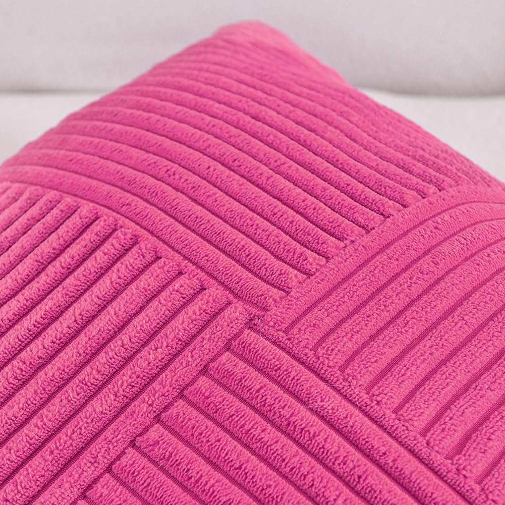 Fancy Homi 2 Packs Hot Pink Lumbar Decorative Throw Pillow Covers 12x20 Inch for Living Room Couch Bed Sofa, Rustic Farmhouse Boho Home Decor, Soft Striped Corduroy Rectangle Accent Cushion Case