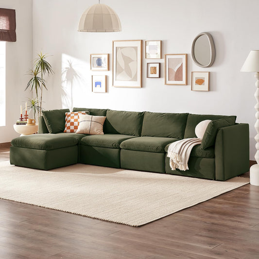 mopio Oversized Modular Sectional Sofa with Fully Removable Covers and Storage, Convertible U, L-Shaped and Sleeper Sectional, Modern Couches with Ottoman Chaise (Olive Green Velvet, 5 Seats, L)
