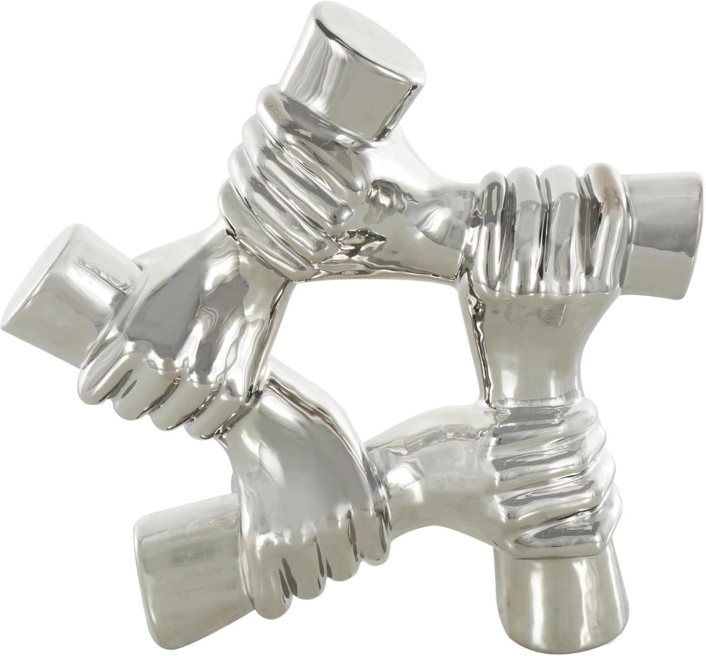 Deco 79 Ceramic Hands Decorative Sculpture Gripping Home Decor Statue, Accent Figurine 13" x 4" x 13", Silver