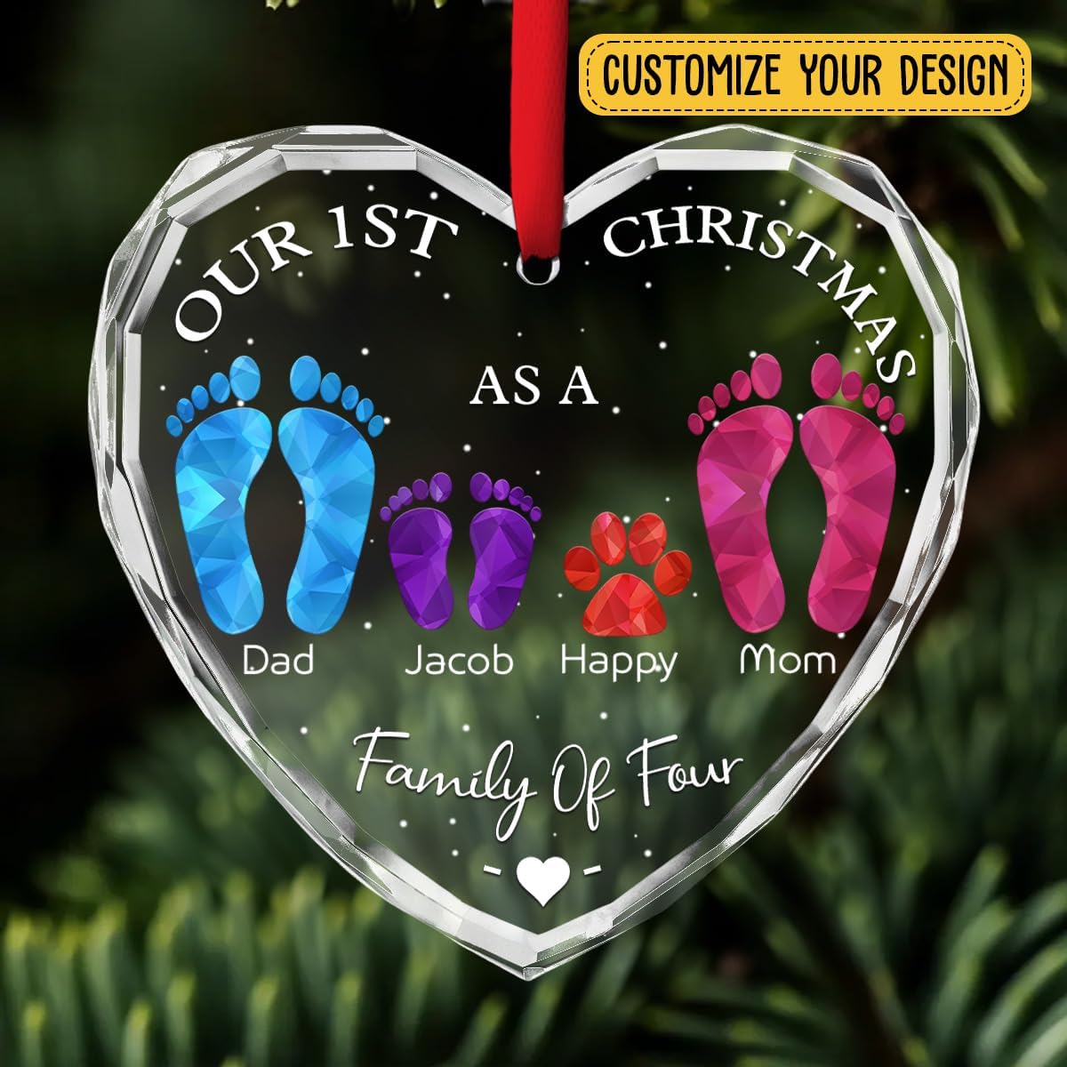 First Christmas As A Family - Personalized Custom Glass Ornament for Family of 6 People and Pets, 1st Xmas Family Ornament 2025 Baby's First Christmas