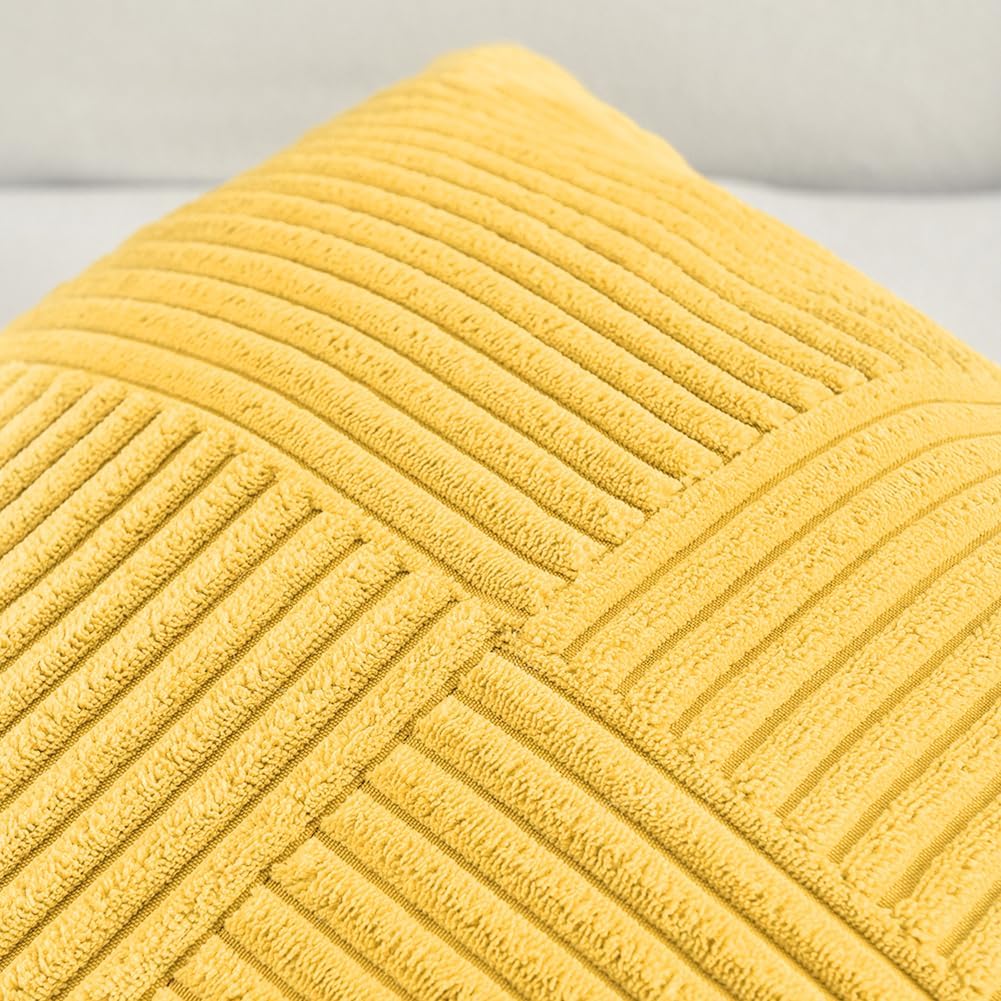Fancy Homi 2 Packs Yellow Decorative Throw Pillow Covers 22x22 Inch for Living Room Couch Bed Sofa, Rustic Farmhouse Boho Home Decor, Soft Corss Corduroy Patchwork Accent Square Cushion Case 55x55 cm