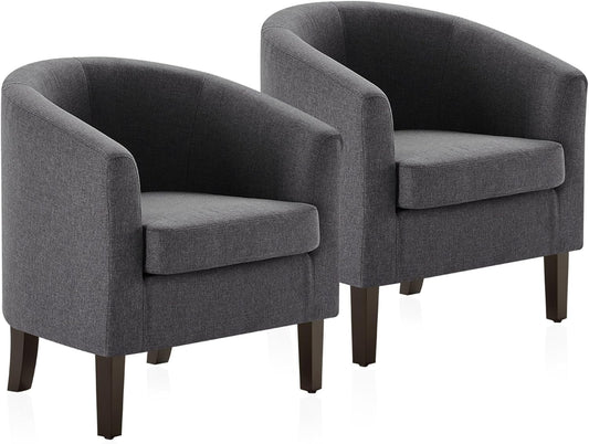 BELLEZE Living Room Chairs Set of 2, Linen Round Accent Barrel Chairs, Club Tub Sofa Chairs for Bedroom, Corner Chairs with Flared Legs and Cozy Soft Padding - Highland (Gray)