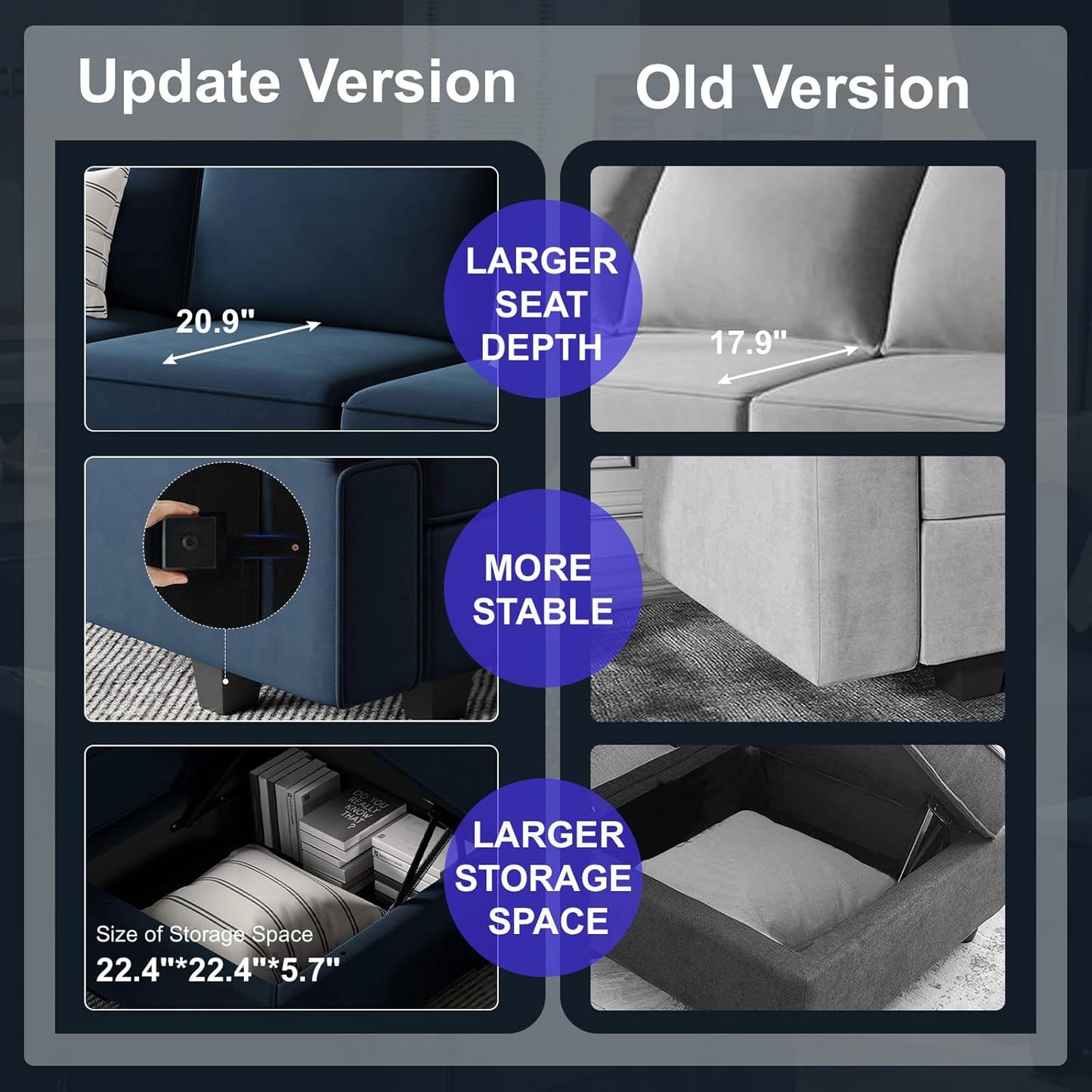 Belffin Modular Sectional Sofa with Double Chaise Velvet U Shaped Sofa Reversible Sectional Couch with Storage Blue