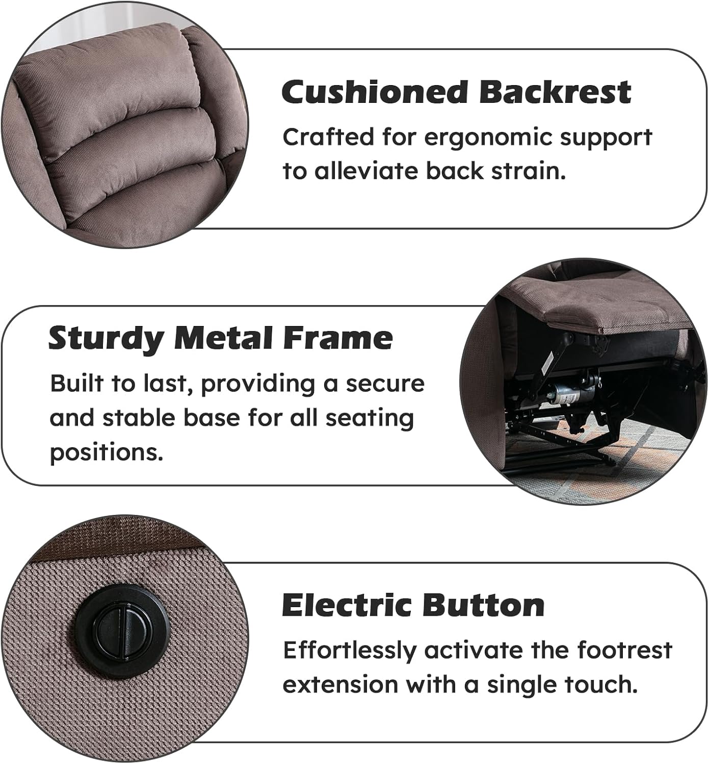 EBELLO Classic Power Recliner Chair, Oversized Electric Reclining Chair with Overstuffed Cushion and Back, Soft Fabric Adults Single Recliner Sofa for Living Room, Brown