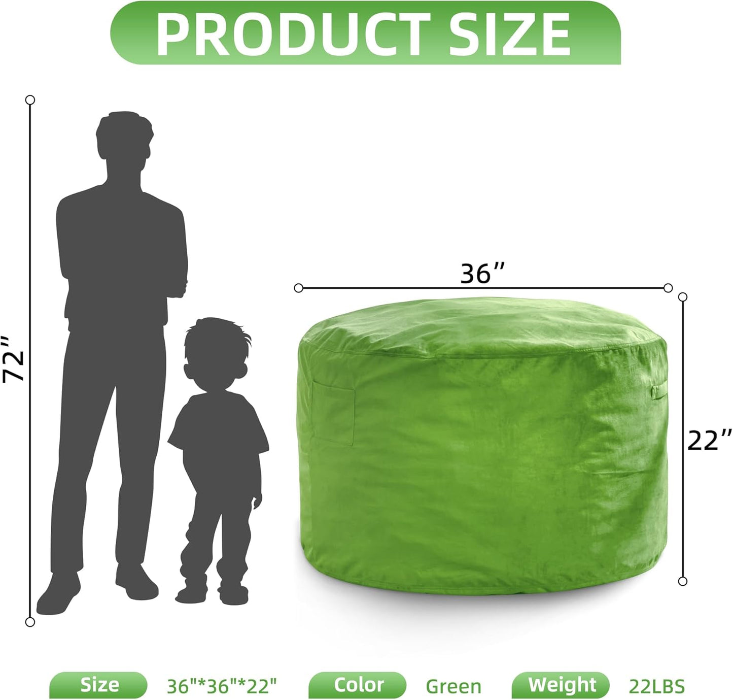 Hobestluk 3FT Bean Bag Chair Giant Bean Bag Chairs for Adults Large Bean Chairs with Removable Cover, Beanbag Chair with Filler, Adult Bean Bag Chairs for Living Room, Bedroom