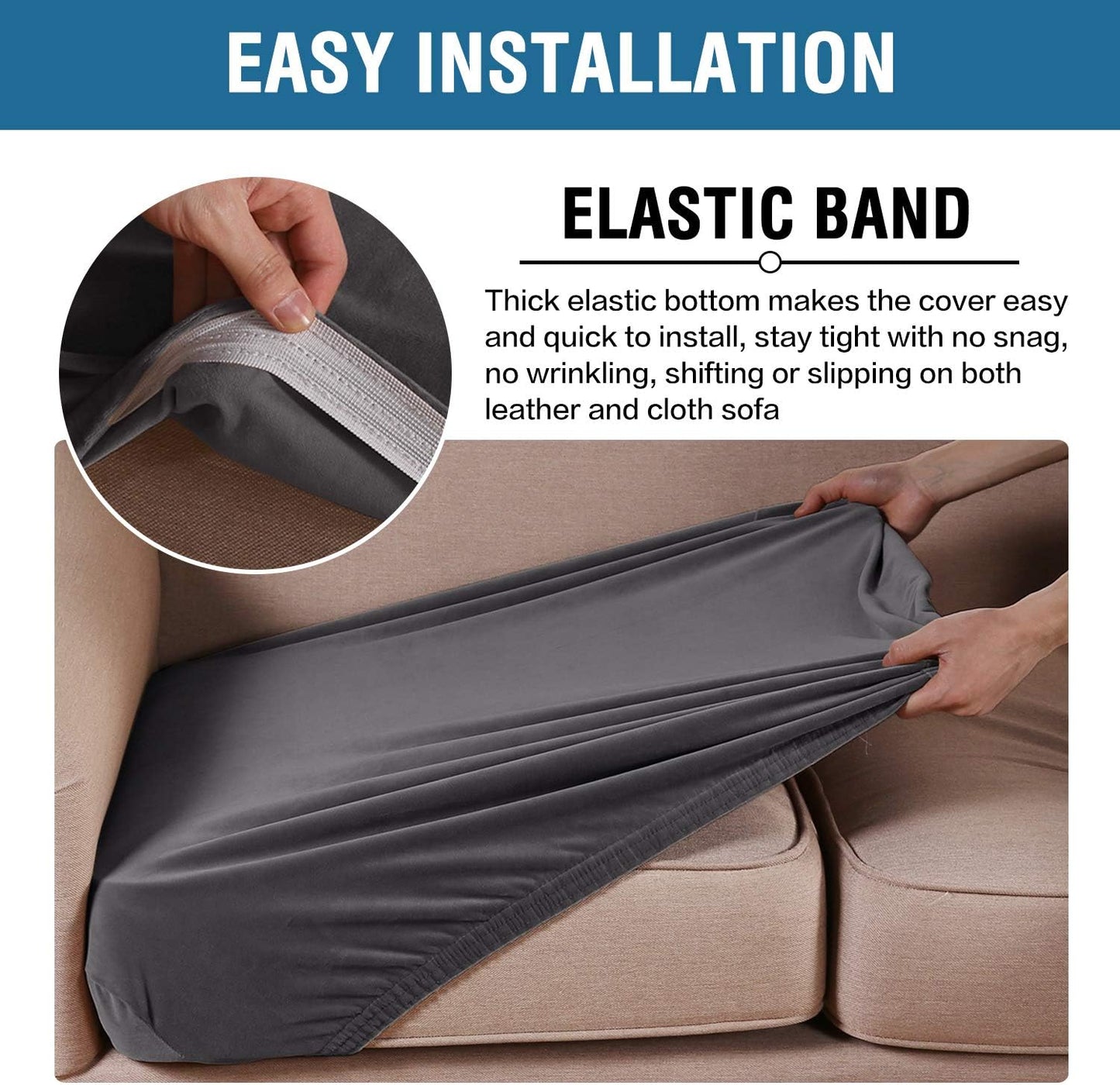 H.VERSAILTEX Velvet Stretch Couch Cushion Cover Plush Cushion Slipcover for Chair Loveseat Sofa Cushion Furniture Protector Seat Cushion Sofa Cover (3 Piece XL Sofa Cushion Covers, Grey)