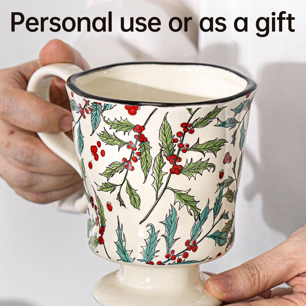 360ml -12.17oz Painted Cherry Fruit Ceramic Mug - Cute irish Coffee Glasses for Latte, Espresso - Gift for Women, Dishwasher Safe