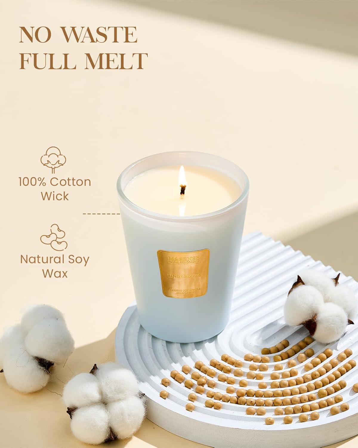 M&SENSE Linen Breeze Scented Natural Soy Wax Candle, 14.1oz 60 Hours Long Lasting Slow Burning Candles for Home Decor, Aromatherapy Candle for Stress Relief