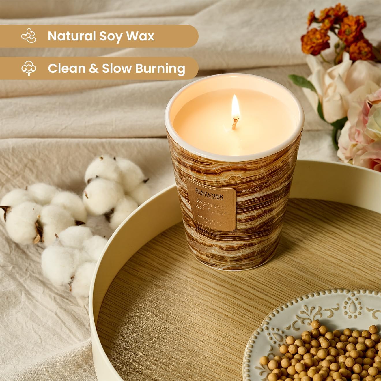 M&SENSE EspressHotFudge Scented Candles for Home, Lead-Free Wick Highly Scented Jar Candles, 14.1 Oz 80 Hours Lasting Burning Candles Gifts for Women, Relaxing Aromatherapy Candle for Stress Relief