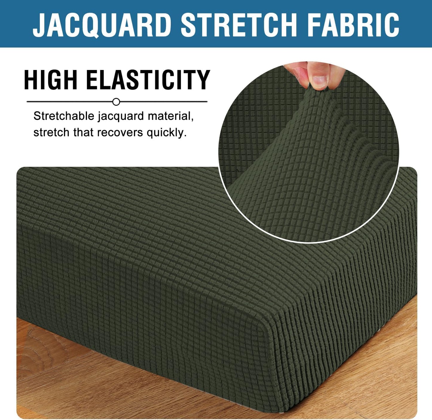 H.VERSAILTEX Super Stretch Individual Seat Cushion Covers Sofa Covers Couch Covers Slipcover Sets Thick Jacquard Textured Twill Fabric (3 Piece XL Sofa Cushion Covers, Olive)