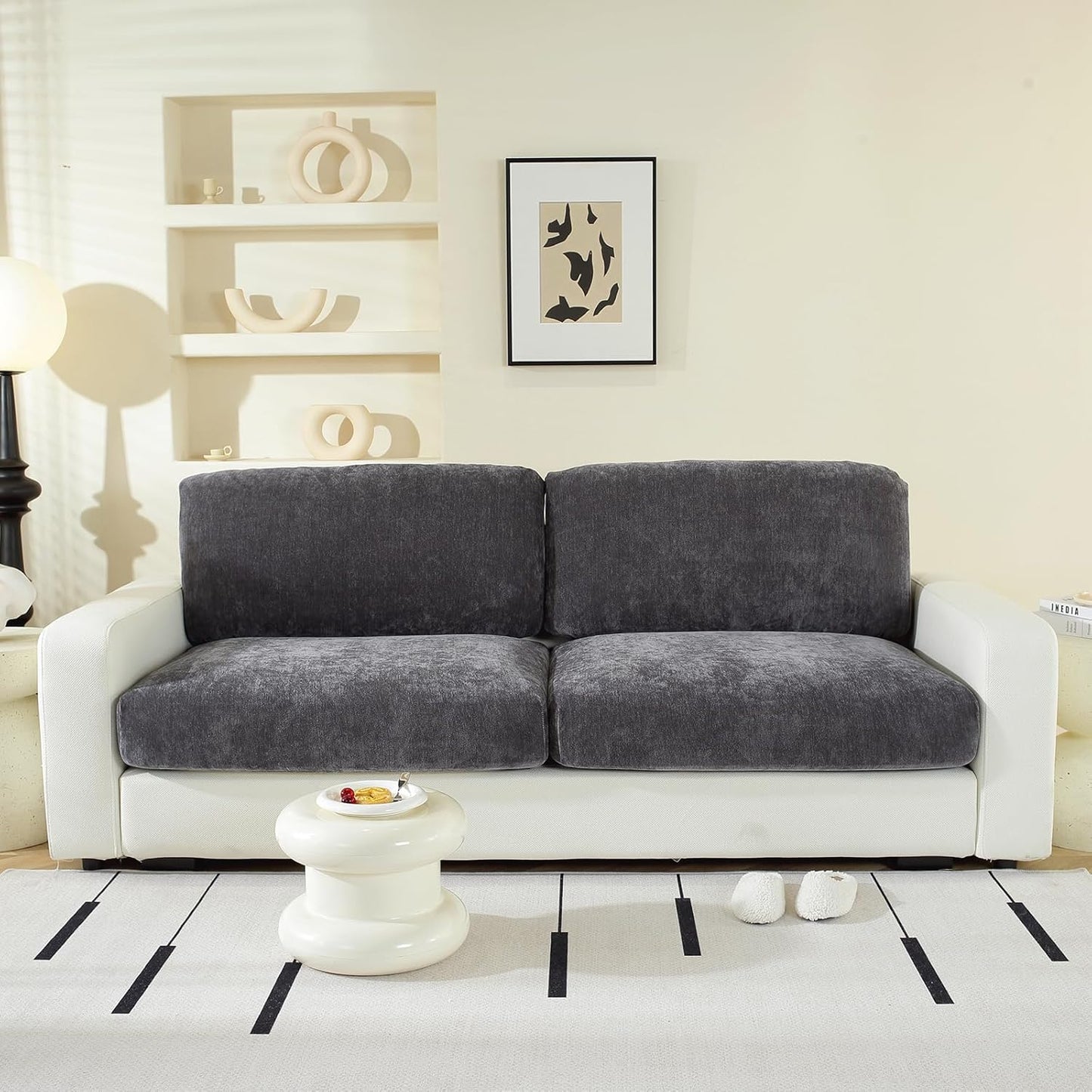 Couch Cushion Covers for L Shaped Sectional Sofa – Softer Chenille Sofa Covers Washable, Non-Slip Stretch Couch Covers & Individual Seat Cushion Slipcovers (2 Piece, Dark Grey)