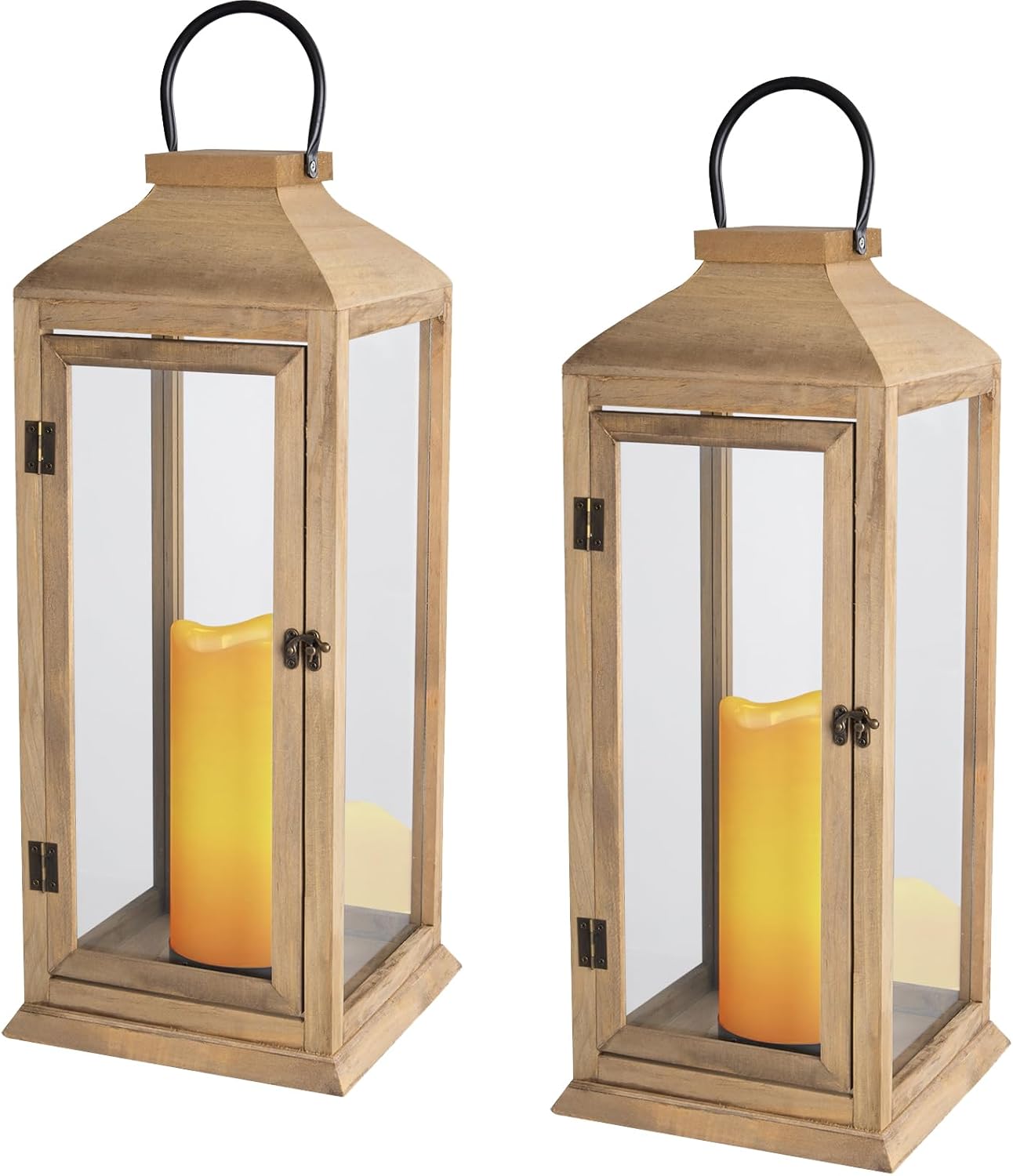 Bdor 2 Pack Lanterns Decorative - IP65 Waterproof Lanterns Decorative with Flameless Pillar Candles, Decorative Lanterns for Home Decor, Indoor Outdoor, Front Porch, Garden, Farmhouse Weddings Style