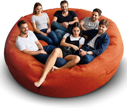 Bean Bag Chair for Adults 8FT,Soft Removable Cover for Teens/Girls Bedroom,Fluffy Giant Round Floor Beanbag Lounger Chairs (No Filler,Orange)