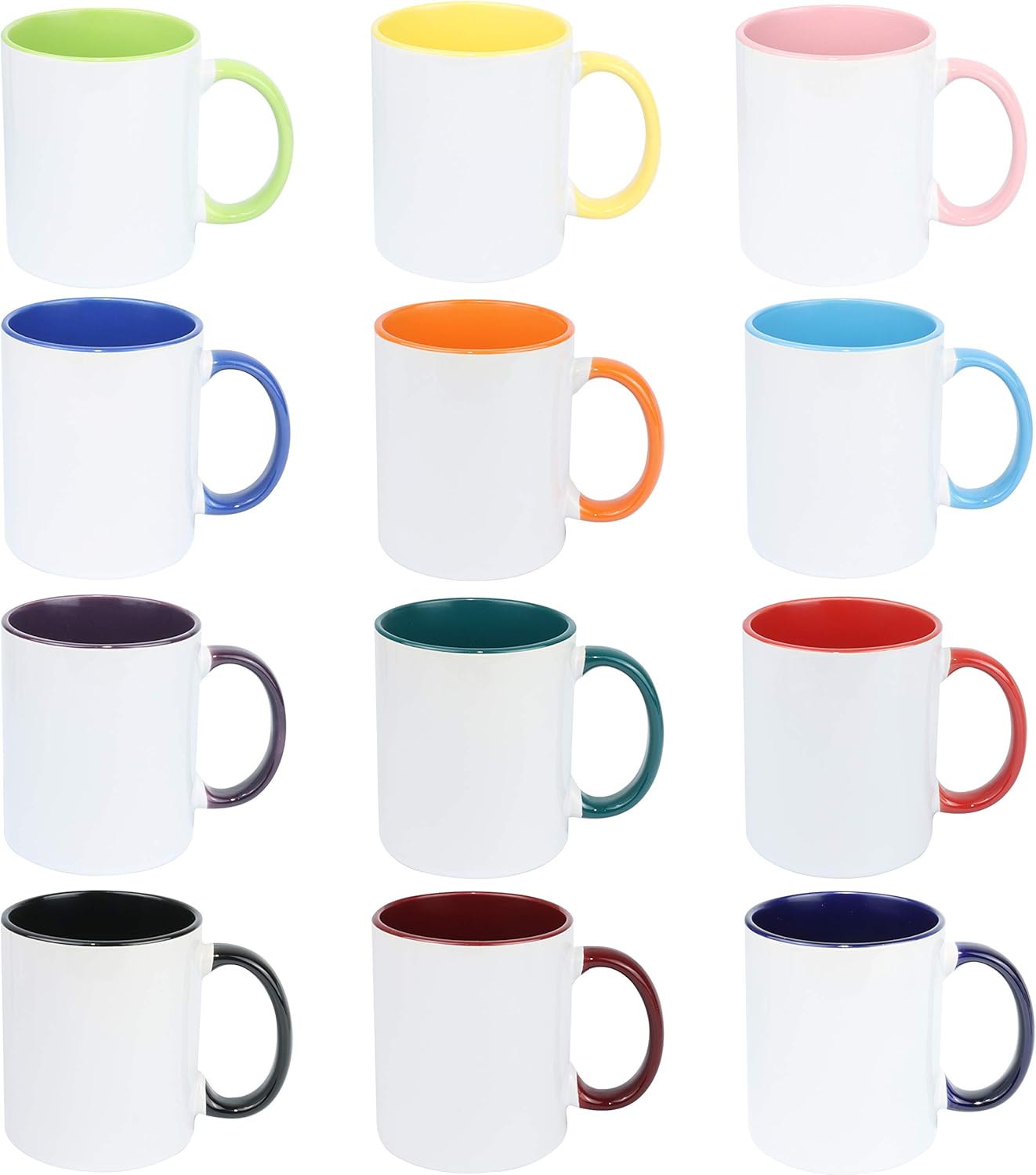 11oz White Ceramic Sublimation Coffee Mug in White Gift Box, 12 Mixed Colors, Case of 12