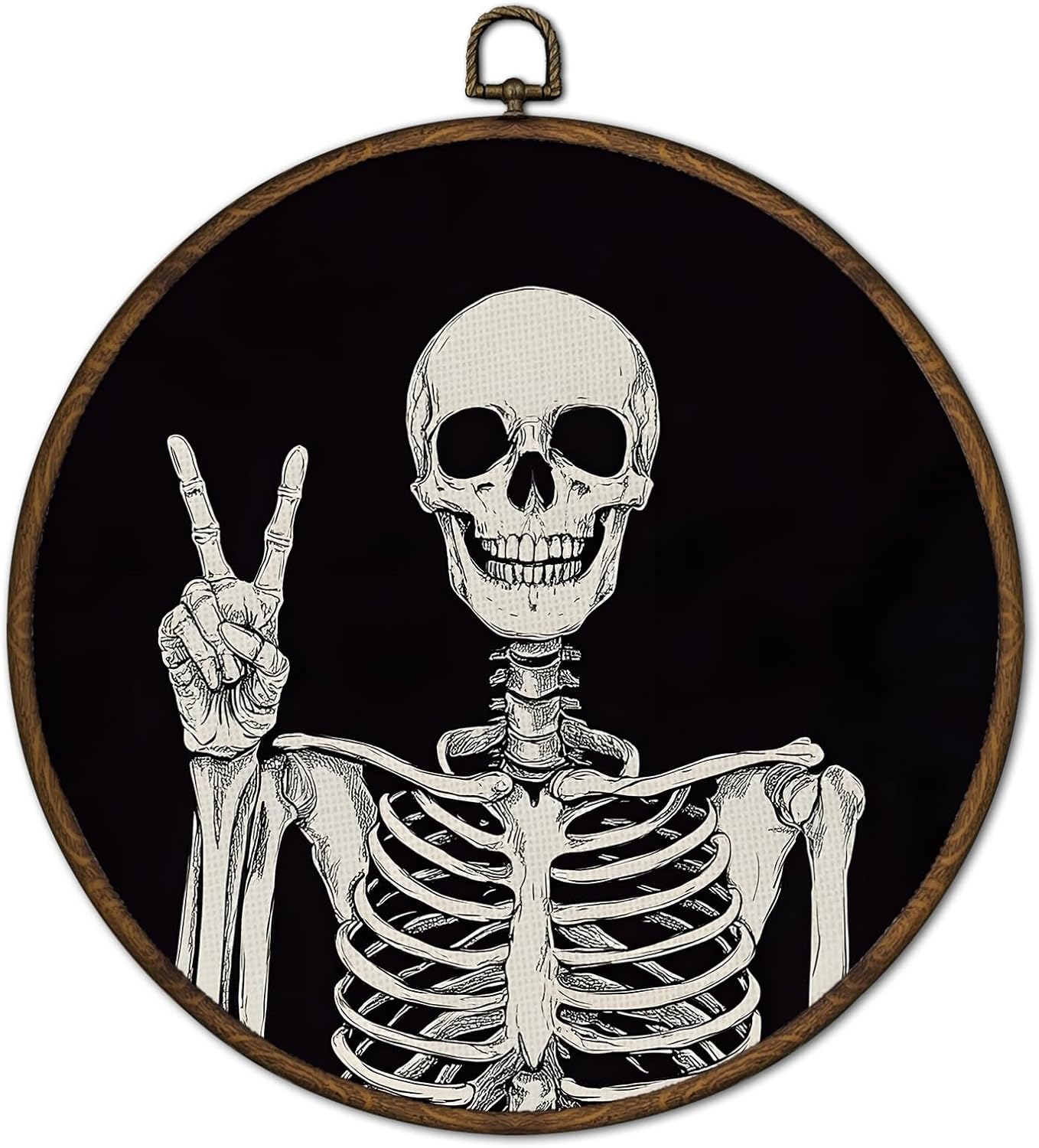 cvjutf Gothic Skeleton Wall Art Decor Framed, Dark Academia Decor, Witchy Halloween Round Wall Decor, Gothic Halloween Skull Canvas Prints Art for Gallery Bathroom Living Room, 10x10 Inch