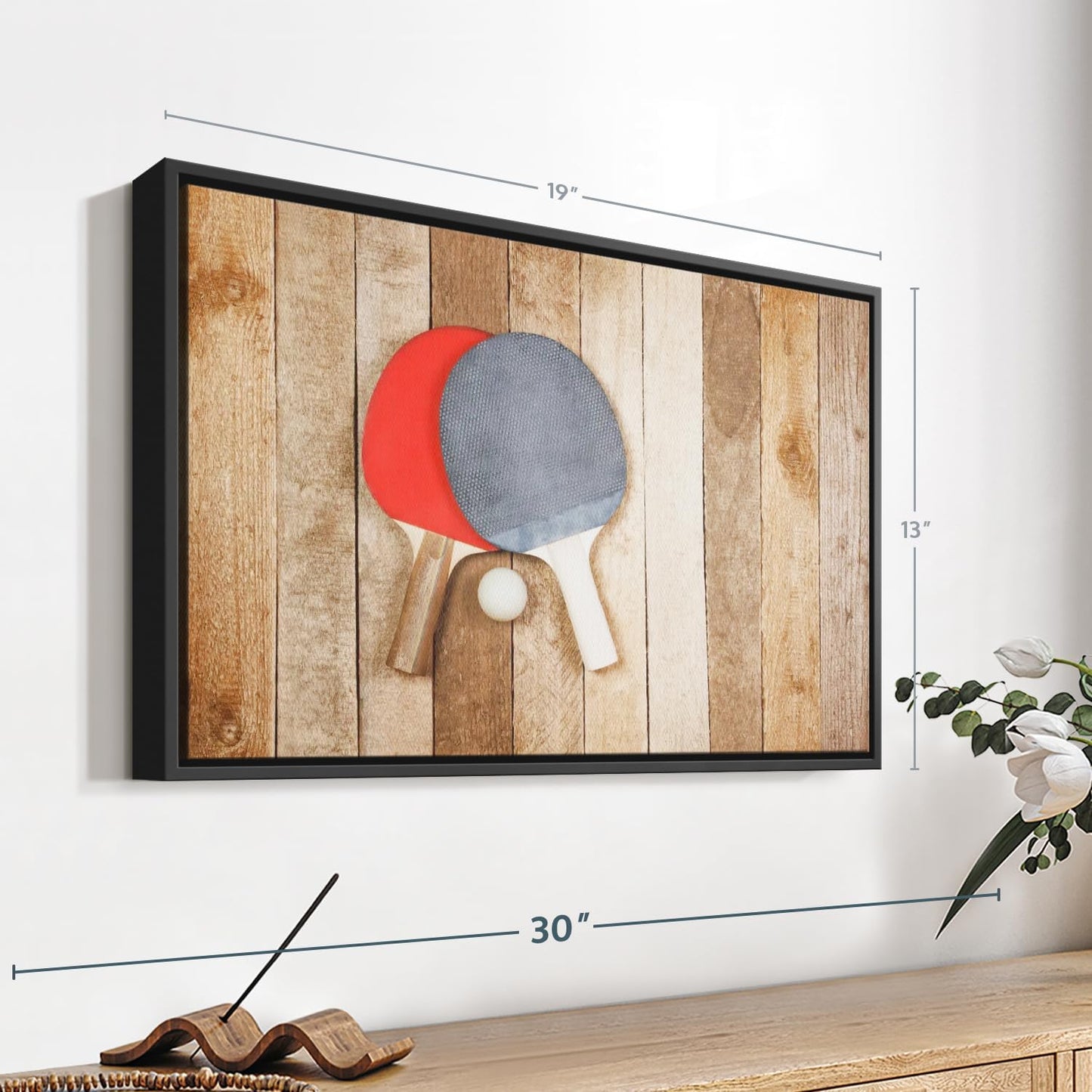 ElephantStock Ping Pong Wall Art - Horizontal Framed Canvas - 1-Piece Living Room Wall Decor - Photography Canvas Print - Brown and Red Decor for Wall - 19" X 13"