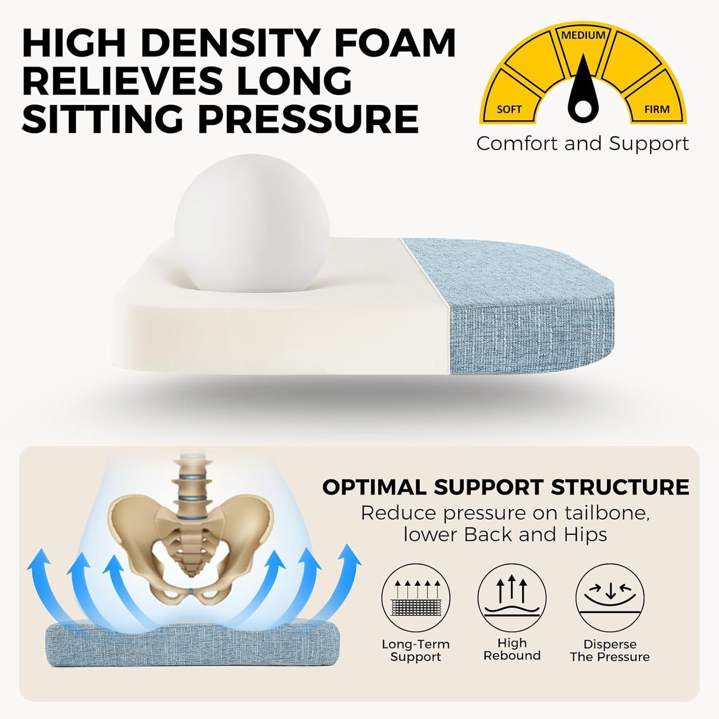 downluxe Indoor Chair Cushions for Dining Chairs, Soft and Comfortable Textured Foam Kitchen Chair Pads with Ties and Non-Slip Backing, 16" x 16" x 2", Light Blue, 2 Pack