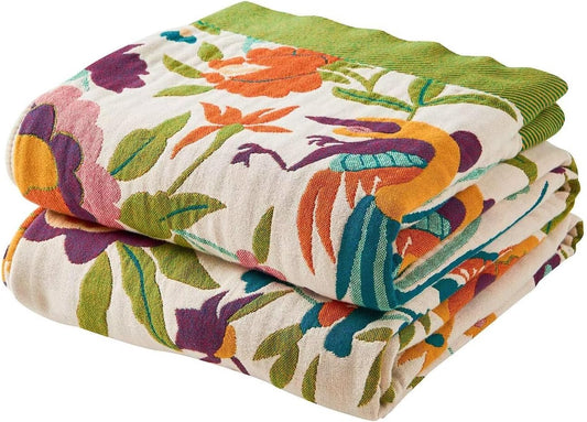 Boho Throw Blanket for Bed, 100% Cotton Soft Rustic Quilt Fall Blanket, 50"x60" Colorful Floral Printed Farmhouse Decor Bed Blankets, All Season Rustic Reversible Bohemian Throw Quilt