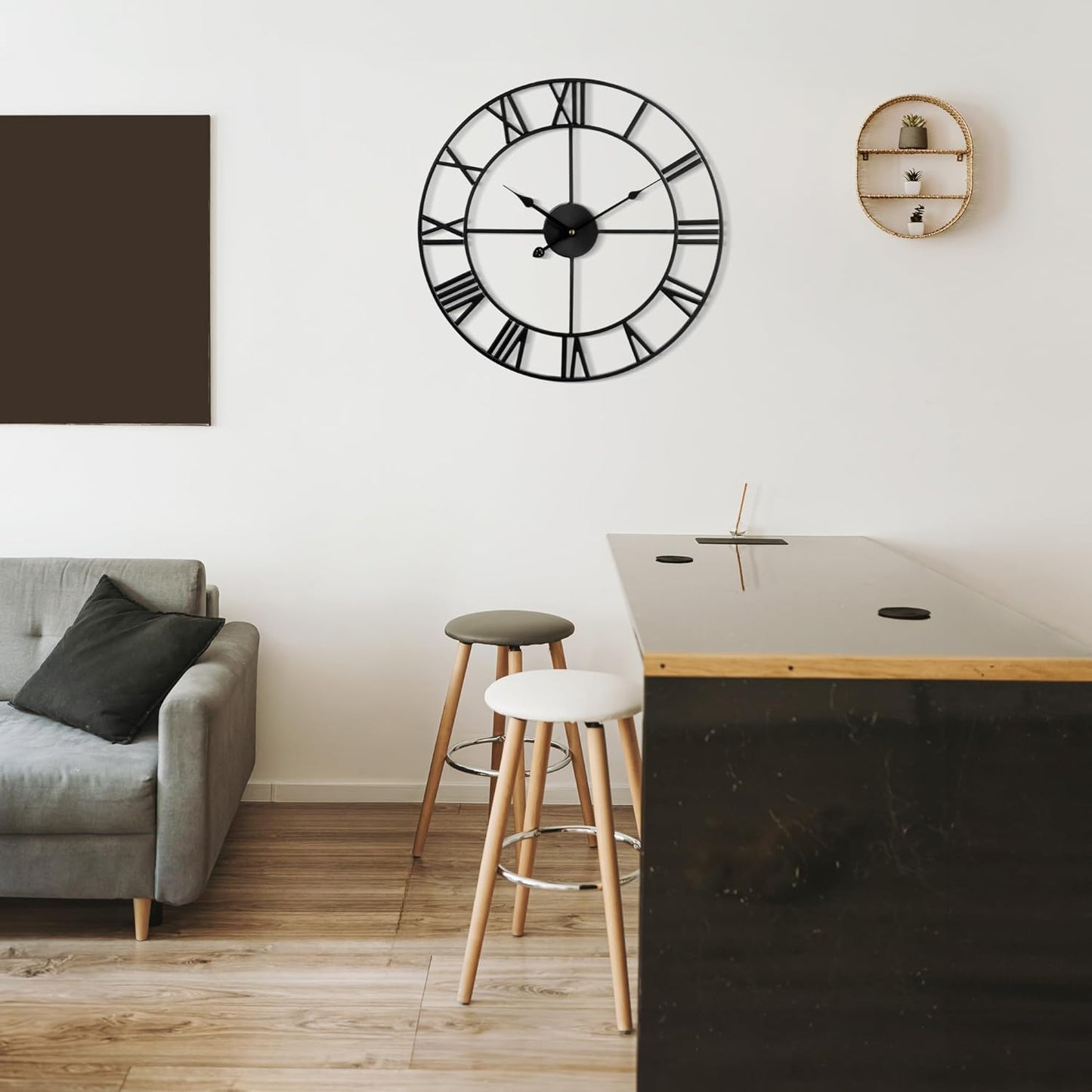 Large Wall Clock for Living Room Decor - 47cm/ 18 Inches Silent Non-Ticking Metal Wall Clocks Battery Operated, Vintage Decorative Modern Wall Clock for Bedroom, Office, Farmhouse Decor
