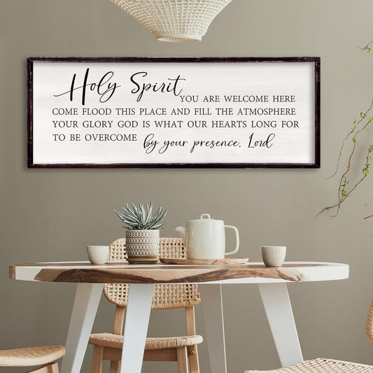 Holy Spirit You are Welcome Here Wall Decor 32"×12" Quote Bible Verse Religious Christian Scripture Wall Art Sign (Black)