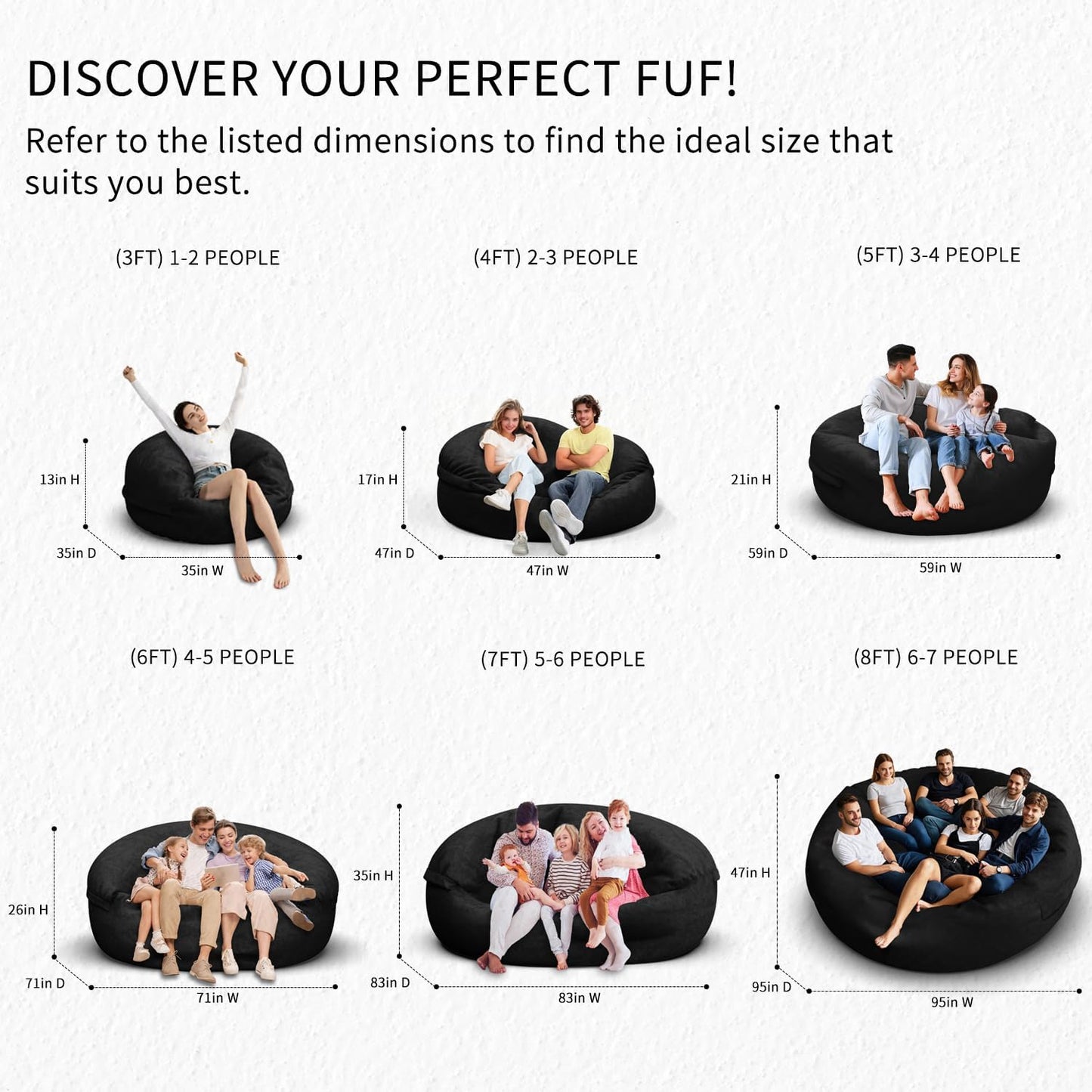 Bean Bag Chair for Adults 8FT,Soft Removable Cover for Teens/Girls Bedroom,Fluffy Giant Round Floor Beanbag Lounger Chairs (No Filler,Black)