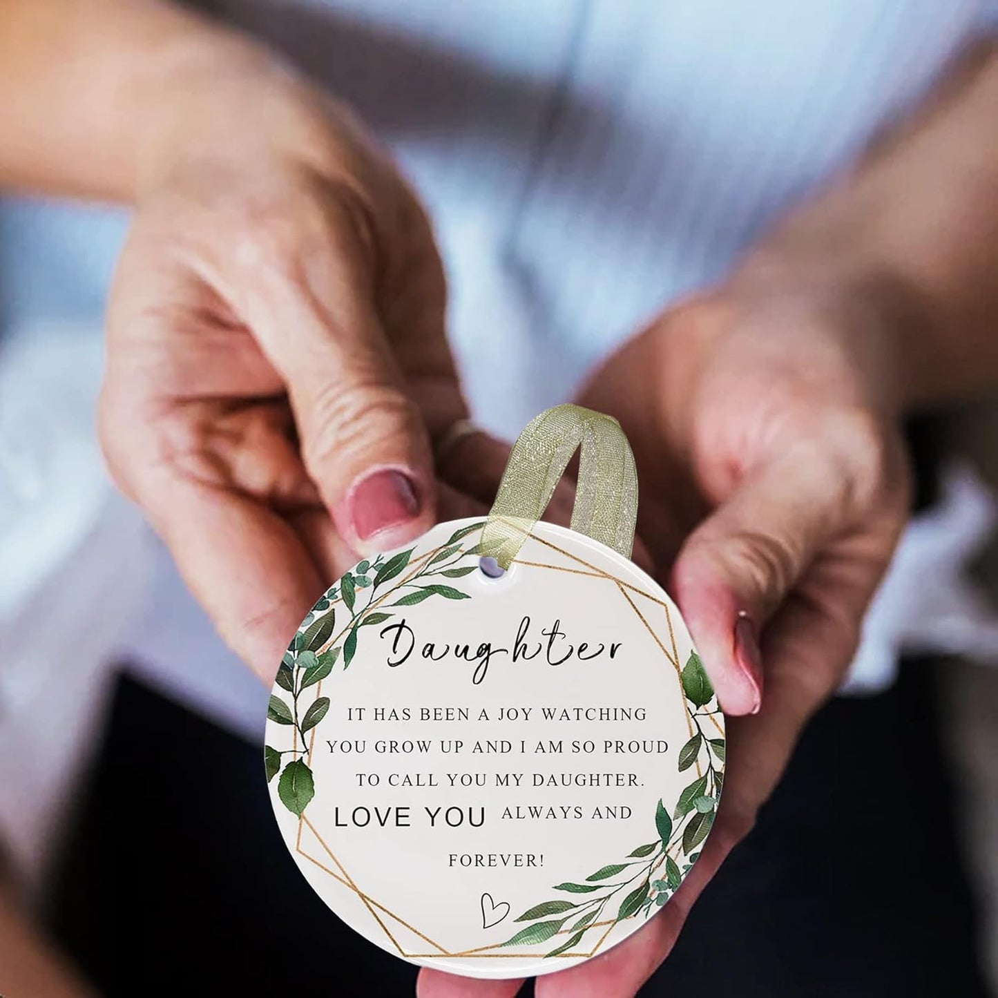 Daughter Ornaments 2025 Daughter Christmas Ornament Xmas for Daughter Forever Ornament Daughter Best Daughter Ever Gift Double-Sided Printing Ceramic with Gift Box&Ribbon 2.9"