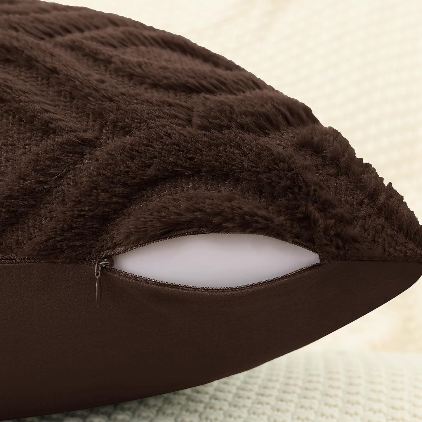 decorUhome Throw Pillow Covers 26x26 Inch Set of 2, Soft Plush Decorative Faux Fur Dark Brown Solid Couch Pillow Covers, Accent Farmhouse Neutral Square Euro Pillow Cases for Sofa Bed Living Room