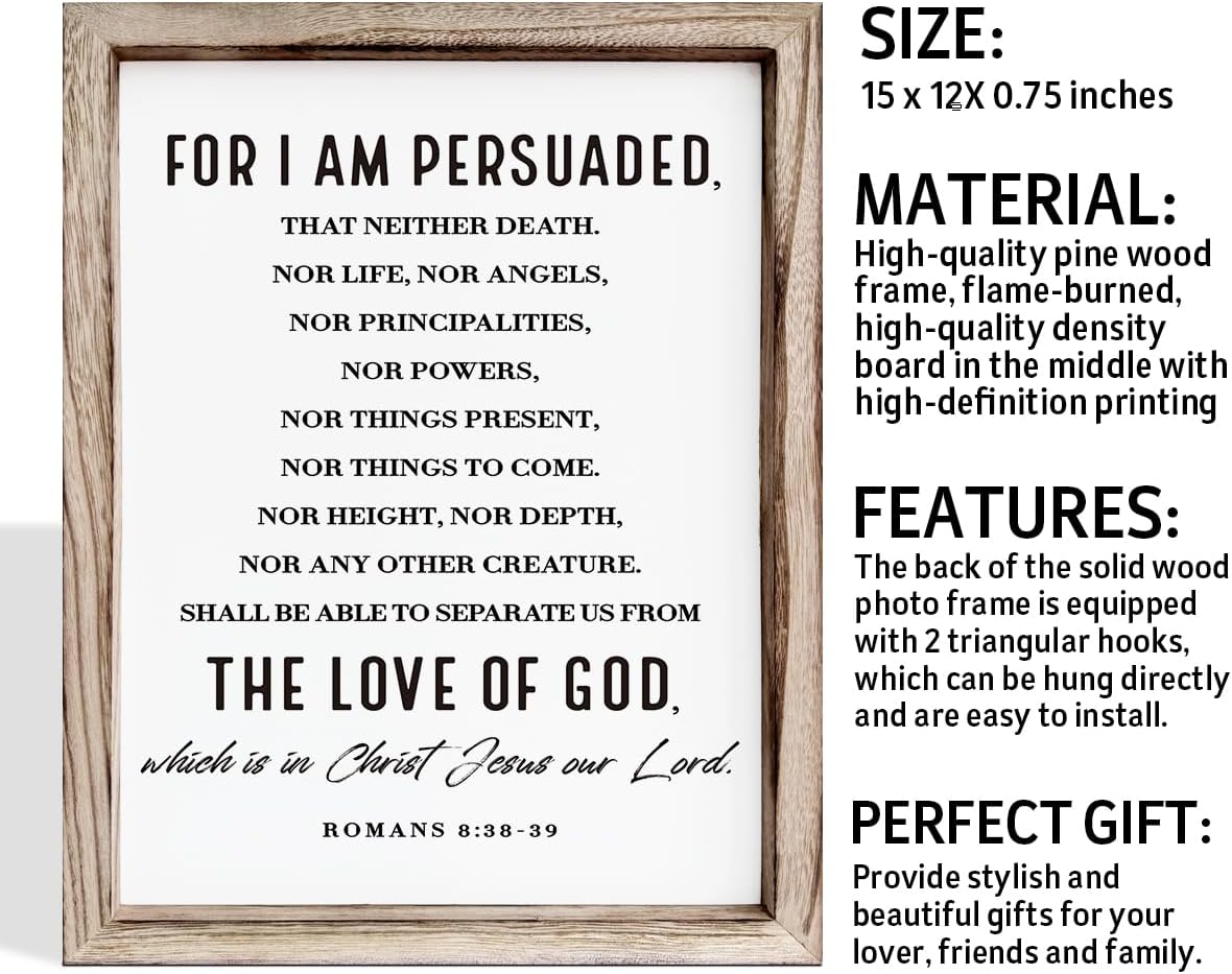 Christian Wooden Wall Sign, Decorative Signs for Home Decor, Religious Artwork, Bible Verse Decoration, Framed Wall Plaque Sign 15 * 11.5 inches, For I am Persuade