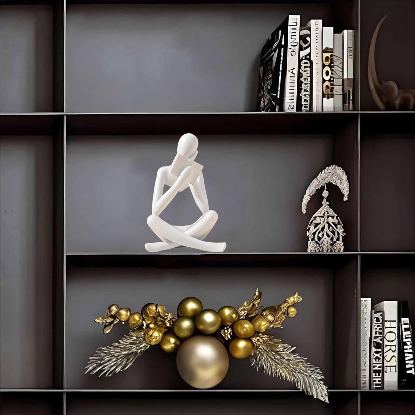 Bookshelf Decor Thinker Statue - Abstract Style Thinker Sculptures Modern Aesthetic Figurine Decoration Statues for Home Decor-Right Thinking-White