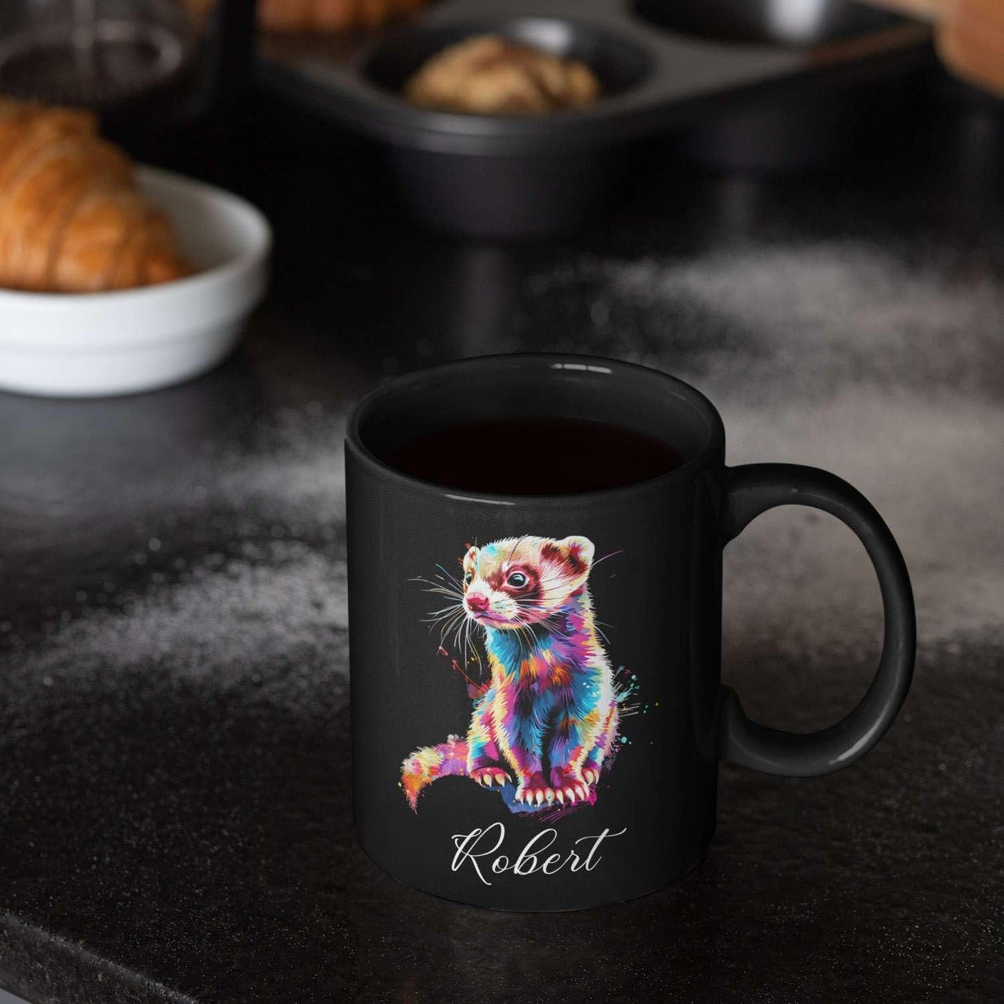 Custom Choose Name Ferret Coffee Mug, Colorful Animal Ceramic Cup, Gift For Ferret Lovers, Personalized 11oz & 15oz Mugs