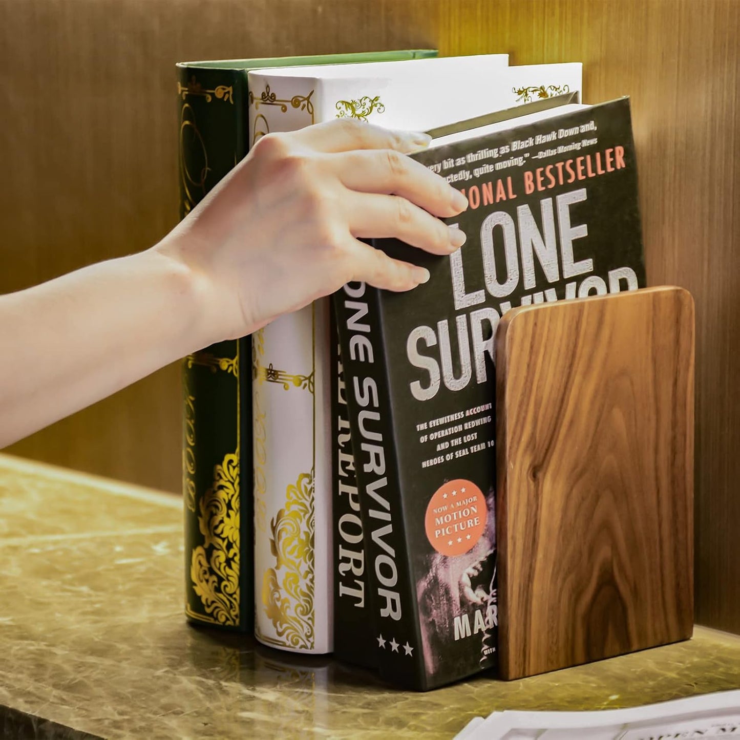 Large Bookend Hold Heavy Books- 7x4x5in 3 Pack Wood Bookends for Heavy Books Heavy Duty Walnut Book Ends for Men Wood Bookends for Office Desk Non-Skid