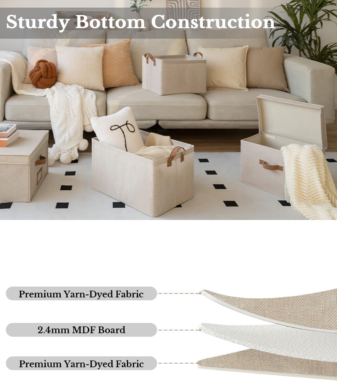 StorageWorks Storage Bins, Fabric Storage Bins for Shelves, Large Storage Baskets with Metal Frame, Closet Baskets and Bins with Handles, Brown and Beige, 2-Pack