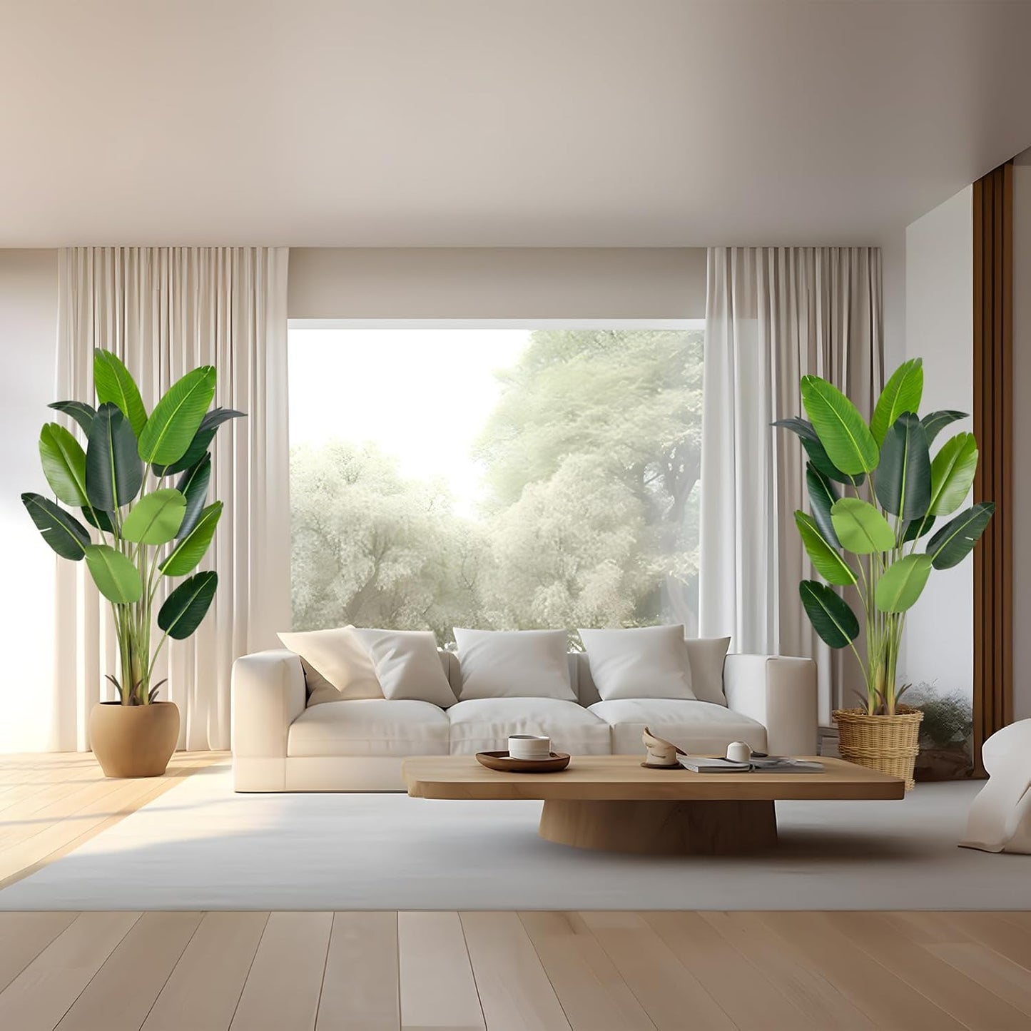 Artificial Bird of Paradise Plant 6Ft Fake Tropical Palm Tree with 13Trunks Faux Banana Leaf Trees in Pot for Home Indoor Outdoor Office Modern Decor Housewarming Gift（2Pcs）