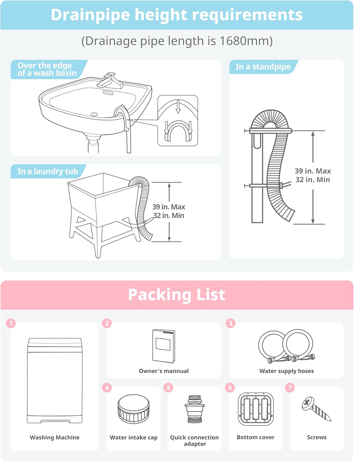 COMFEE’ 1.6 Cu.ft Portable Washing Machine, 11lbs Capacity Fully Automatic Compact Washer with Wheels, 6 Wash Programs Laundry Drain Pump, Ideal for Apartments, RV, Camping, Magnetic Gray