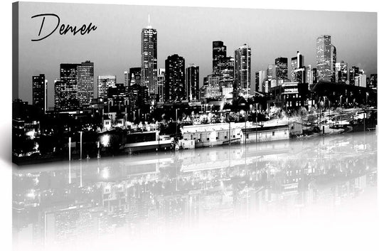 Black and White Wall Art Denver Skyline Cityscape Skyscrapers Canvas Print Painting Landscape USA City Buildings Pictures Modern Artwork for Man Room Office Living Room Decoration 13.8"x47.3"