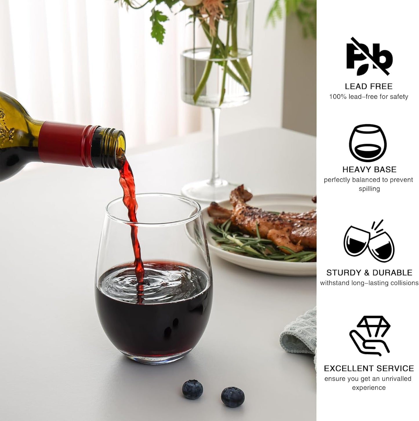 Stemless Wine Glasses Set of 6, 18 Ounces Red & White Wine Glasses for Party, Lead-free, Ideal Wine Accessories Gift (Clear)