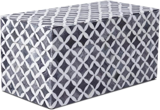 Handicrafts Home White Handmade Keepsake Organizer with Lid Decorative Storage Box- Star Pattern Collection Memories Holder for Jewelry, Photos & Cards- Home Decor Accents- Bone & Resin Inlay- 10x5x5