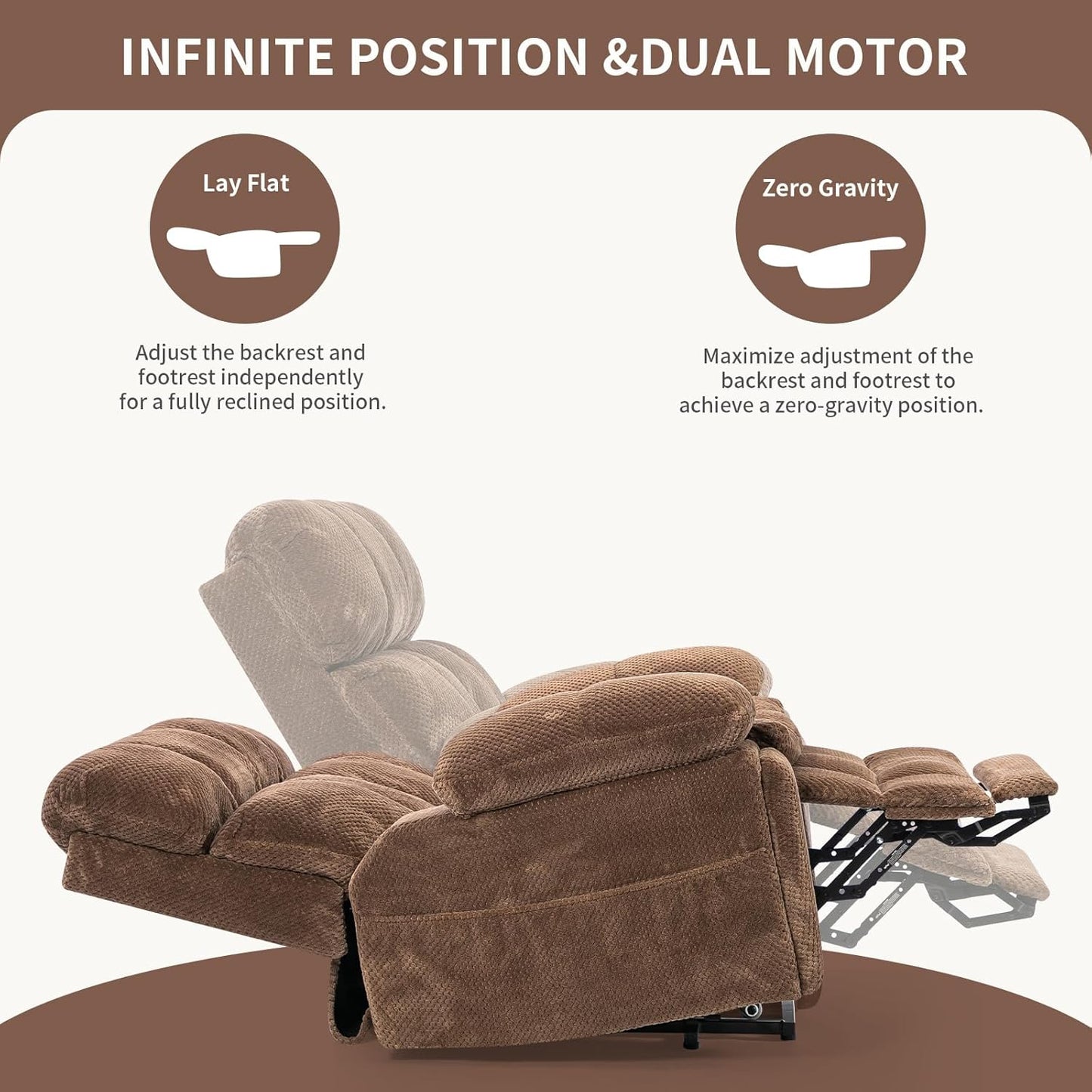 Oversized Power Lift Recliner Chair with Adjustable Headrest for Elderly,Dual Motor Lay Flat Recliner Chair with USB Port,Type C,Big and Tall Recliner with Massage and Heat,Cup Holders,Storebox,Brown