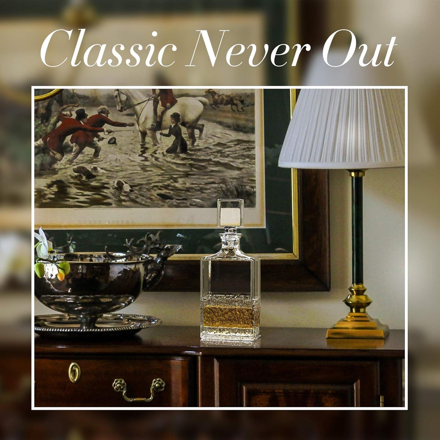 Glass Decanter with Airtight Geometric Stopper - Whiskey Decanter for Wine, Bourbon, Brandy, Liquor, Juice, Water, Mouthwash. Italian Lead-Free Glass (700ml/Crushed Ice)