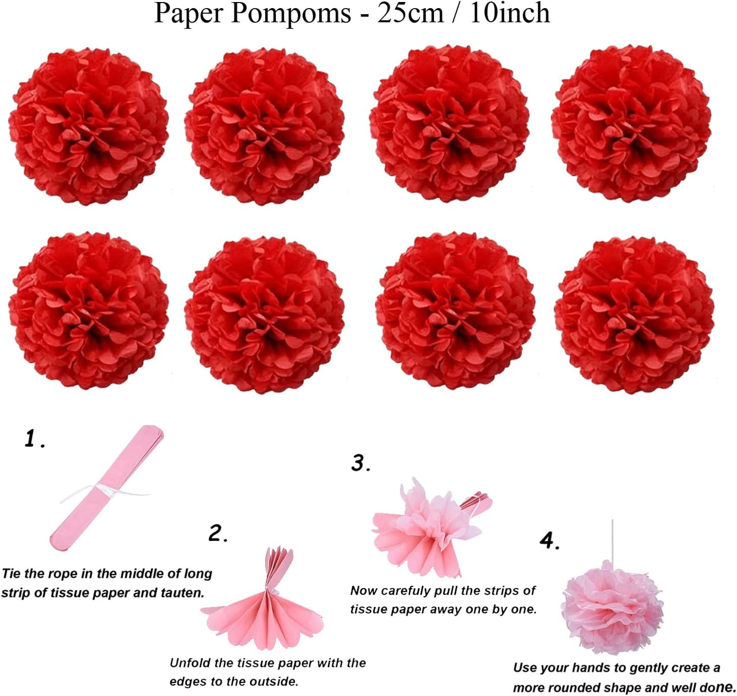 ZERODECO Party Decoration, 21 Pcs Red Hanging Paper Fans Pom Poms Flowers, Garlands String and Triangle Bunting Flags for Birthday Parties Baby Showers Wedding