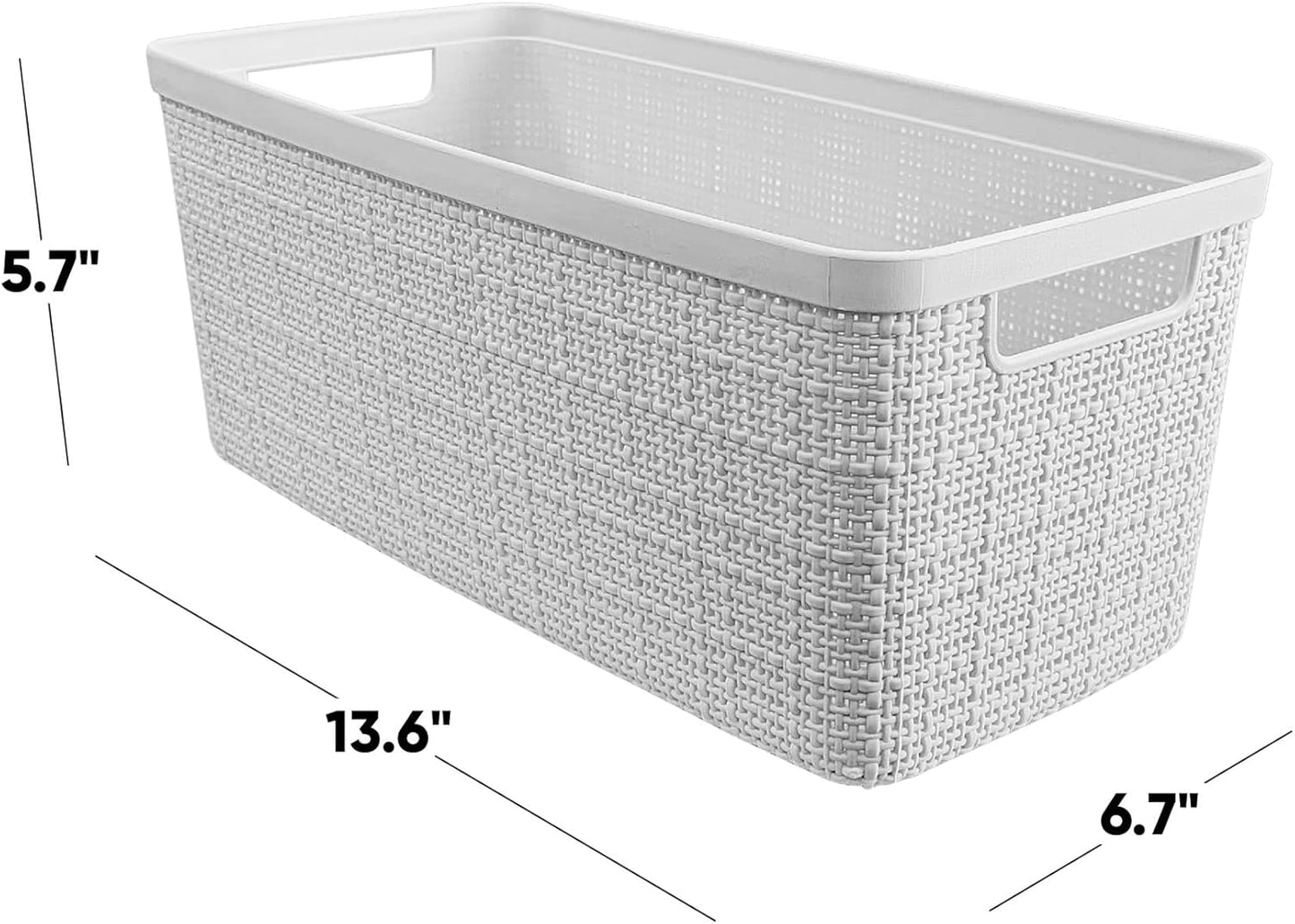 Curver Jute Decorative Plastic Organization and Storage Basket Perfect Bins for Home Office, Closet Shelves, Kitchen Pantry and All Bedroom Essentials, Slim, White, Set of 8