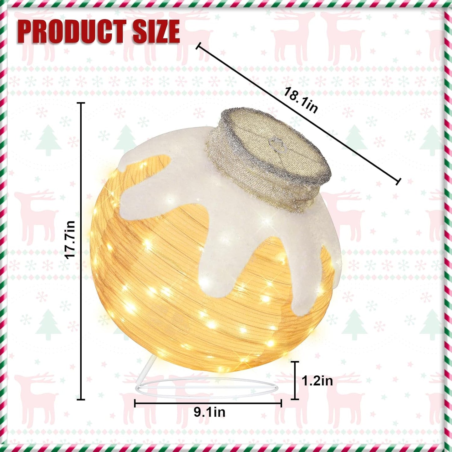 BRIGHTDECK Outdoor Christmas Ornaments, Lighted Pop-Up Outdoor Holiday Ball Decoration with 80 LED Lights, 8 Light Modes, Lighted Collapsible Holiday Decorations for Yard, Home(Beige)