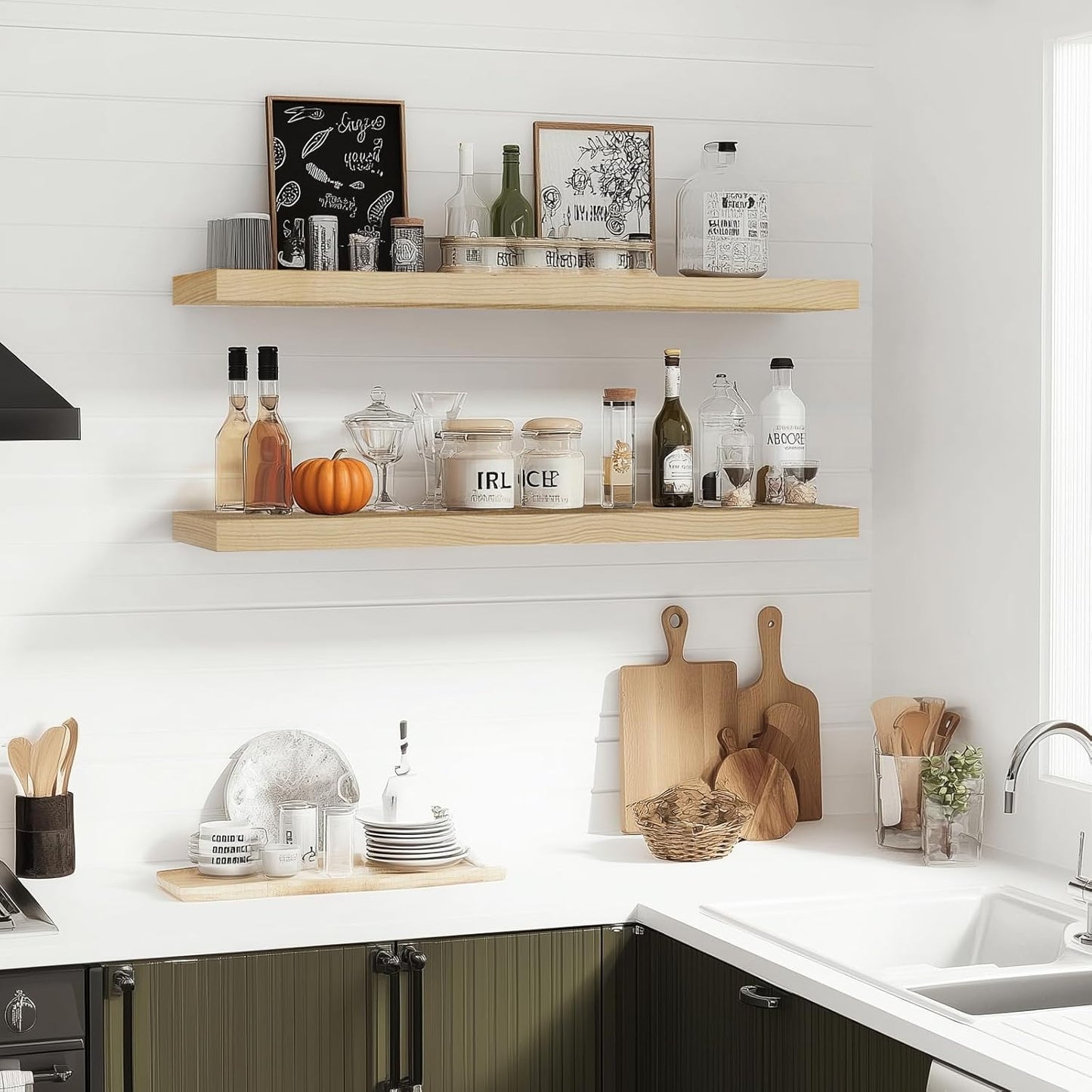 Floating Wall Shelves 2-Pack - 36-Inch Rustic Wooden Shelves for Storage and Décor, Easy Installation for Living Room, Bedroom, and Kitchen